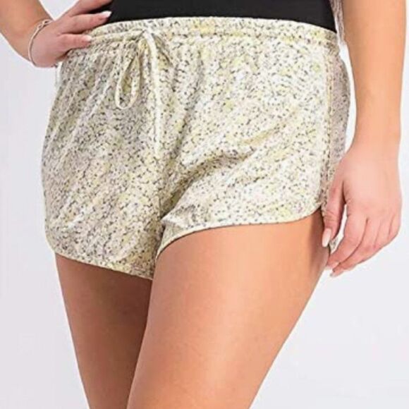 Jason Wu Pajama Shorts Lace Trim Satin Runner Stretch Yellow Floral Comfy Cute - Picture 1 of 11